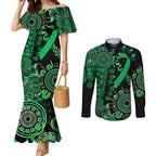 Minority Mental Health Awareness Personalised Couples Matching Mermaid Dress and Long Sleeve Button Shirt Aboriginal Ribbon Dot Painting