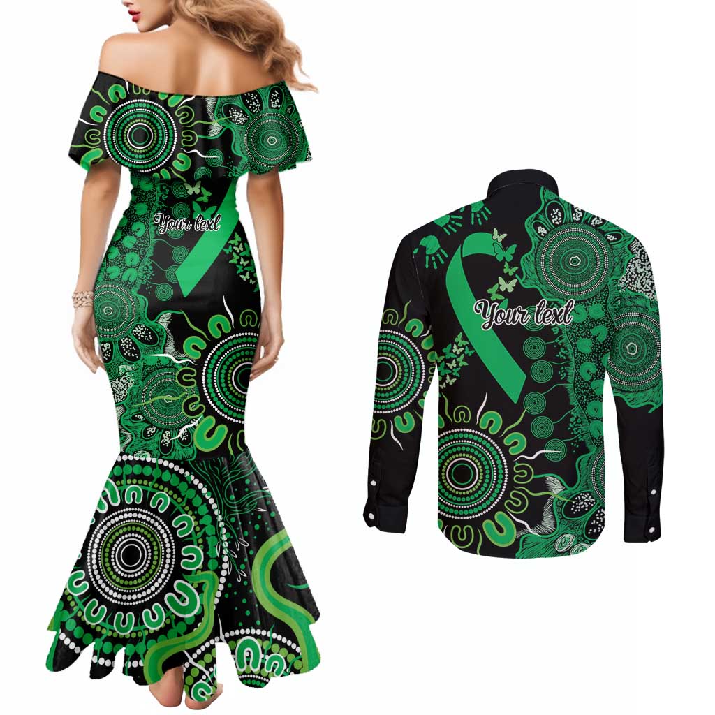 Minority Mental Health Awareness Personalised Couples Matching Mermaid Dress and Long Sleeve Button Shirt Aboriginal Ribbon Dot Painting