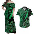 Minority Mental Health Awareness Personalised Couples Matching Off Shoulder Maxi Dress and Hawaiian Shirt Aboriginal Ribbon Dot Painting