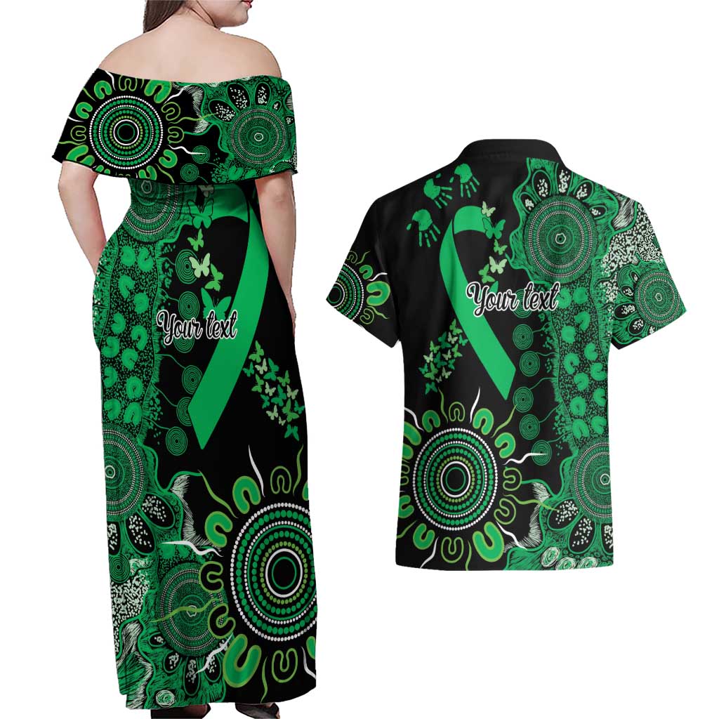 Minority Mental Health Awareness Personalised Couples Matching Off Shoulder Maxi Dress and Hawaiian Shirt Aboriginal Ribbon Dot Painting