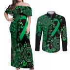 Minority Mental Health Awareness Personalised Couples Matching Off Shoulder Maxi Dress and Long Sleeve Button Shirt Aboriginal Ribbon Dot Painting