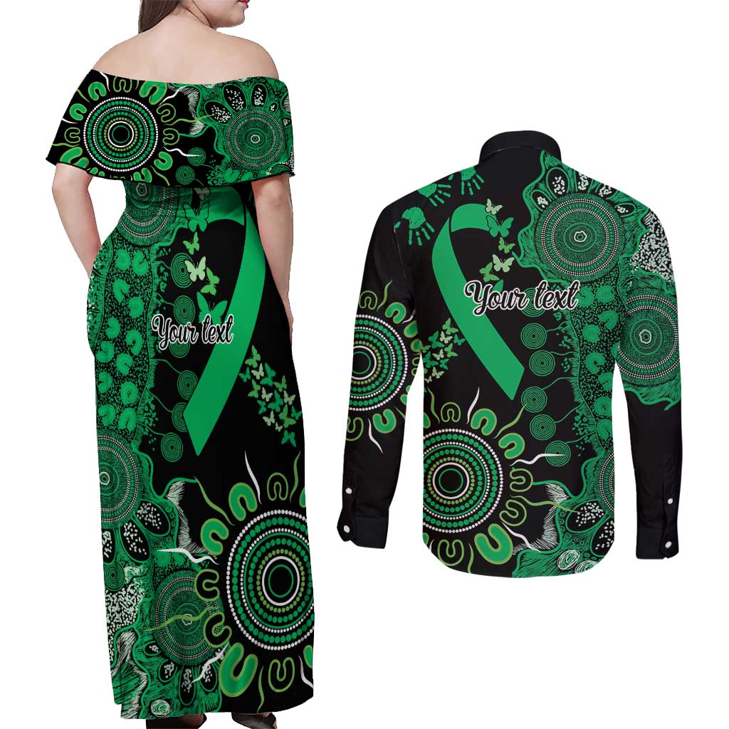 Minority Mental Health Awareness Personalised Couples Matching Off Shoulder Maxi Dress and Long Sleeve Button Shirt Aboriginal Ribbon Dot Painting