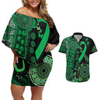 Minority Mental Health Awareness Personalised Couples Matching Off Shoulder Short Dress and Hawaiian Shirt Aboriginal Ribbon Dot Painting