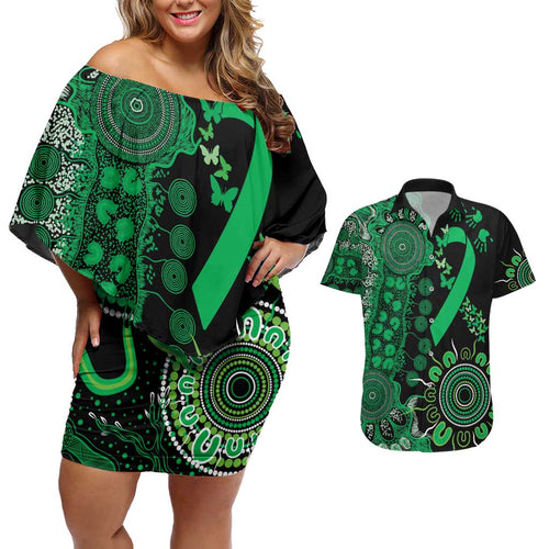 Minority Mental Health Awareness Personalised Couples Matching Off Shoulder Short Dress and Hawaiian Shirt Aboriginal Ribbon Dot Painting