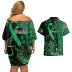 Minority Mental Health Awareness Personalised Couples Matching Off Shoulder Short Dress and Hawaiian Shirt Aboriginal Ribbon Dot Painting