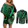 Minority Mental Health Awareness Personalised Couples Matching Off Shoulder Short Dress and Long Sleeve Button Shirt Aboriginal Ribbon Dot Painting