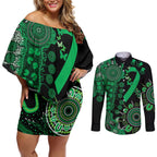 Minority Mental Health Awareness Personalised Couples Matching Off Shoulder Short Dress and Long Sleeve Button Shirt Aboriginal Ribbon Dot Painting