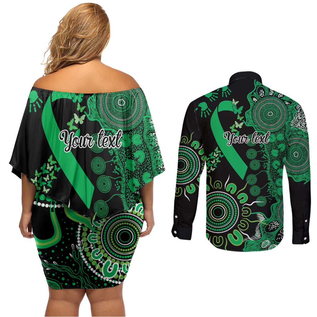 Minority Mental Health Awareness Personalised Couples Matching Off Shoulder Short Dress and Long Sleeve Button Shirt Aboriginal Ribbon Dot Painting