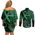 Minority Mental Health Awareness Personalised Couples Matching Off Shoulder Short Dress and Long Sleeve Button Shirt Aboriginal Ribbon Dot Painting