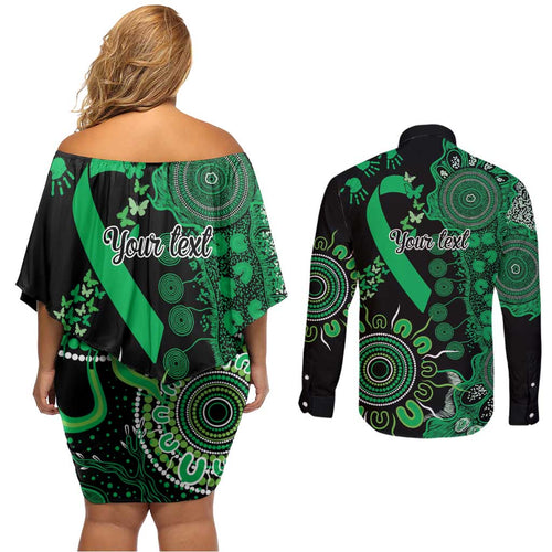Minority Mental Health Awareness Personalised Couples Matching Off Shoulder Short Dress and Long Sleeve Button Shirt Aboriginal Ribbon Dot Painting