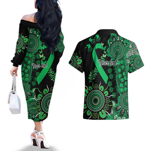 Minority Mental Health Awareness Personalised Couples Matching Off The Shoulder Long Sleeve Dress and Hawaiian Shirt Aboriginal Ribbon Dot Painting
