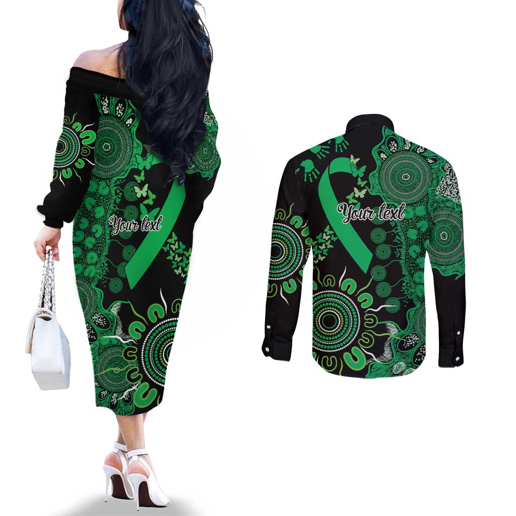 Minority Mental Health Awareness Personalised Couples Matching Off The Shoulder Long Sleeve Dress and Long Sleeve Button Shirt Aboriginal Ribbon Dot Painting