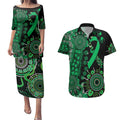 Minority Mental Health Awareness Personalised Couples Matching Puletasi and Hawaiian Shirt Aboriginal Ribbon Dot Painting