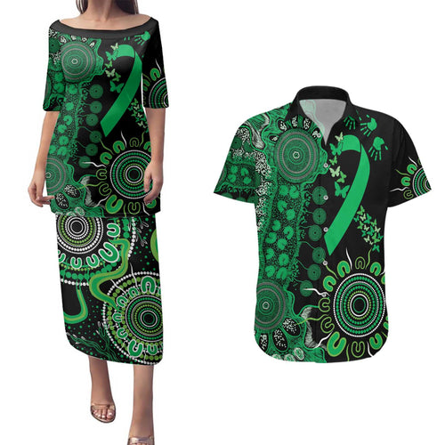 Minority Mental Health Awareness Personalised Couples Matching Puletasi and Hawaiian Shirt Aboriginal Ribbon Dot Painting