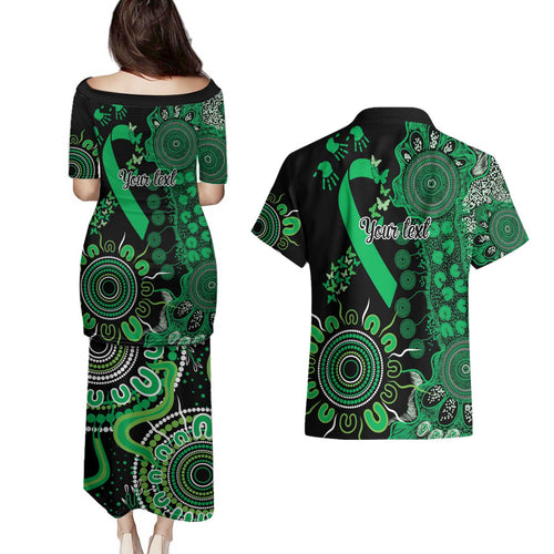 Minority Mental Health Awareness Personalised Couples Matching Puletasi and Hawaiian Shirt Aboriginal Ribbon Dot Painting