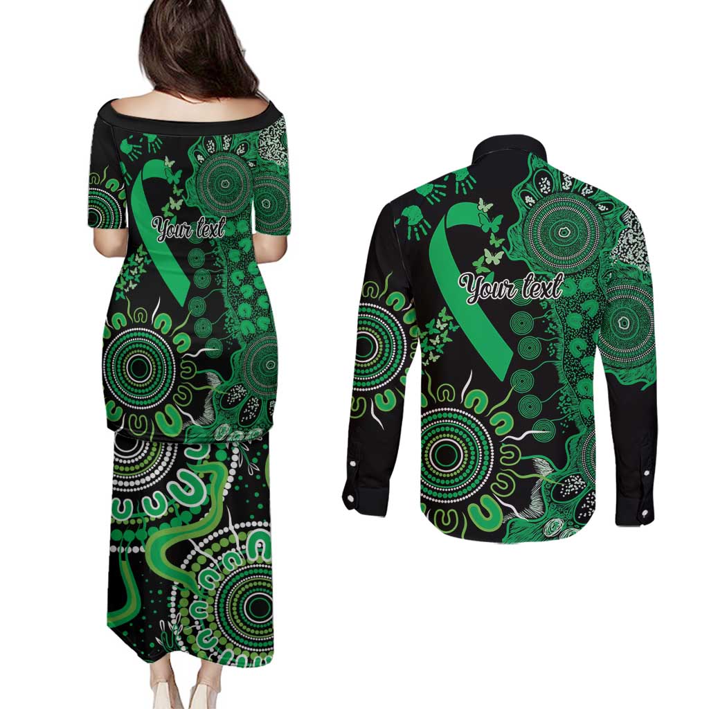 Minority Mental Health Awareness Personalised Couples Matching Puletasi and Long Sleeve Button Shirt Aboriginal Ribbon Dot Painting