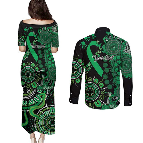 Minority Mental Health Awareness Personalised Couples Matching Puletasi and Long Sleeve Button Shirt Aboriginal Ribbon Dot Painting