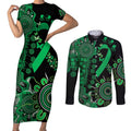 Minority Mental Health Awareness Personalised Couples Matching Short Sleeve Bodycon Dress and Long Sleeve Button Shirt Aboriginal Ribbon Dot Painting