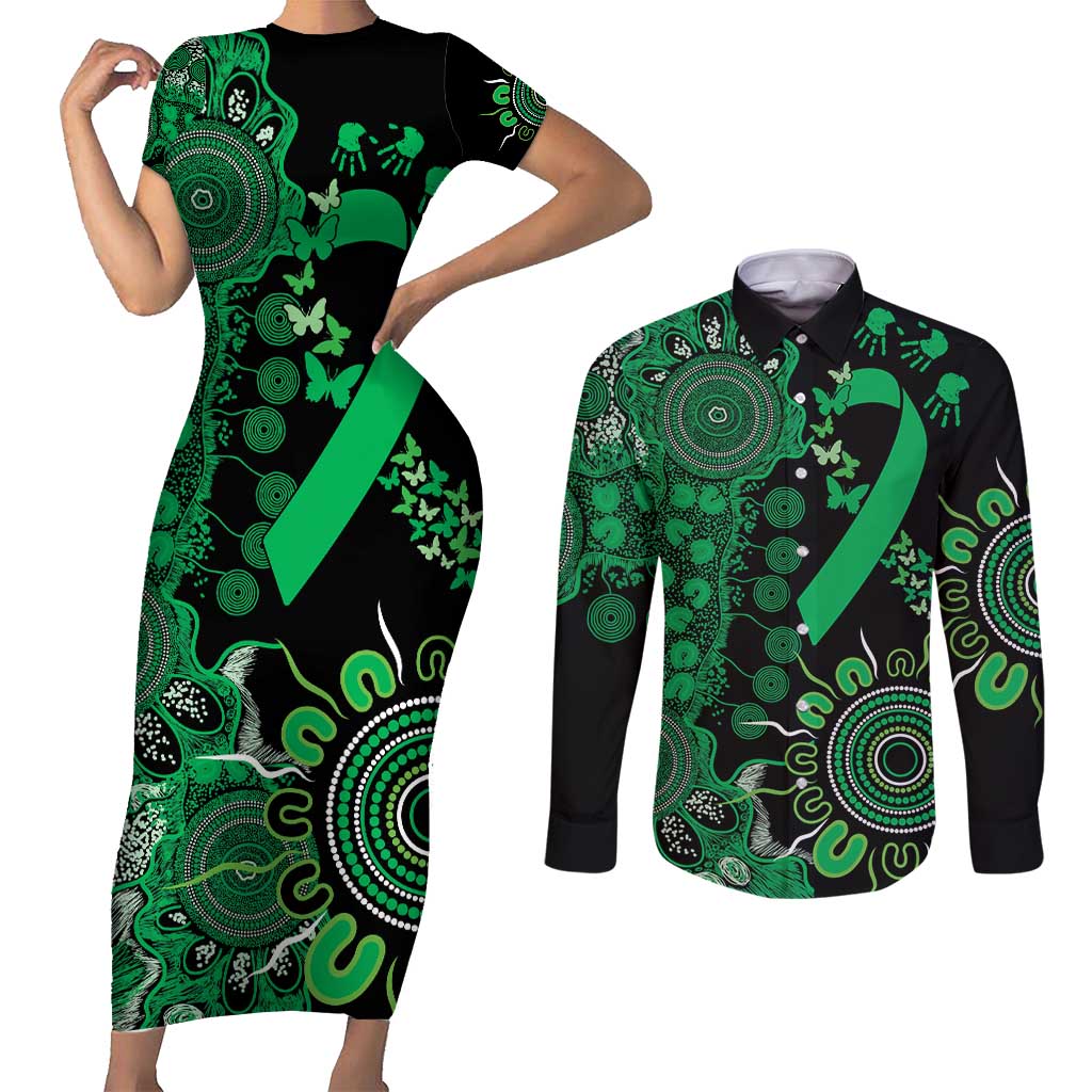 Minority Mental Health Awareness Personalised Couples Matching Short Sleeve Bodycon Dress and Long Sleeve Button Shirt Aboriginal Ribbon Dot Painting