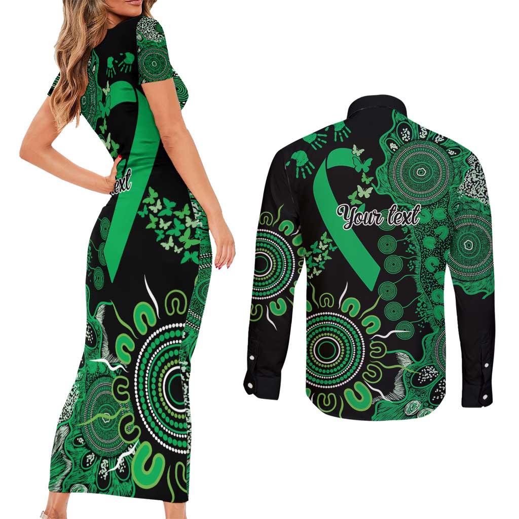 Minority Mental Health Awareness Personalised Couples Matching Short Sleeve Bodycon Dress and Long Sleeve Button Shirt Aboriginal Ribbon Dot Painting