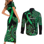 Minority Mental Health Awareness Personalised Couples Matching Short Sleeve Bodycon Dress and Long Sleeve Button Shirt Aboriginal Ribbon Dot Painting