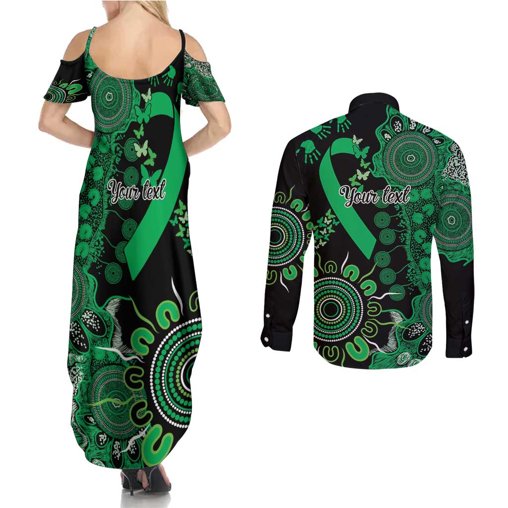 Minority Mental Health Awareness Personalised Couples Matching Summer Maxi Dress and Long Sleeve Button Shirt Aboriginal Ribbon Dot Painting