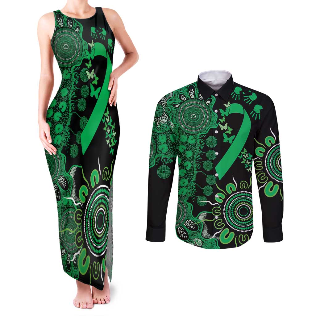 Minority Mental Health Awareness Personalised Couples Matching Tank Maxi Dress and Long Sleeve Button Shirt Aboriginal Ribbon Dot Painting