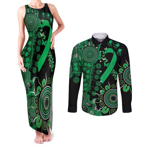 Minority Mental Health Awareness Personalised Couples Matching Tank Maxi Dress and Long Sleeve Button Shirt Aboriginal Ribbon Dot Painting