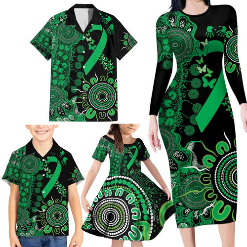 Minority Mental Health Awareness Personalised Family Matching Long Sleeve Bodycon Dress and Hawaiian Shirt Aboriginal Ribbon Dot Painting