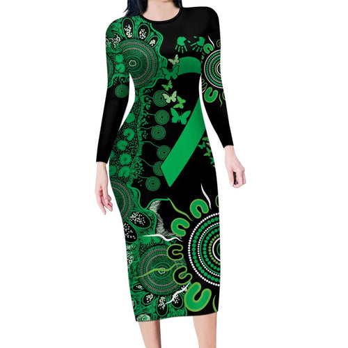 Minority Mental Health Awareness Personalised Family Matching Long Sleeve Bodycon Dress and Hawaiian Shirt Aboriginal Ribbon Dot Painting