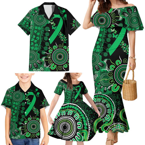 Minority Mental Health Awareness Personalised Family Matching Mermaid Dress and Hawaiian Shirt Aboriginal Ribbon Dot Painting