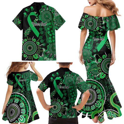 Minority Mental Health Awareness Personalised Family Matching Mermaid Dress and Hawaiian Shirt Aboriginal Ribbon Dot Painting