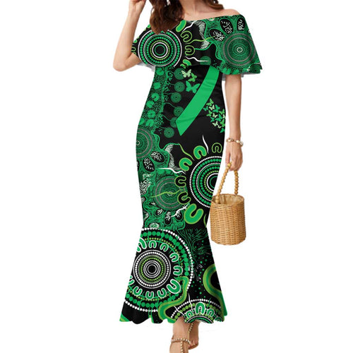 Minority Mental Health Awareness Personalised Family Matching Mermaid Dress and Hawaiian Shirt Aboriginal Ribbon Dot Painting