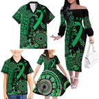Minority Mental Health Awareness Personalised Family Matching Off The Shoulder Long Sleeve Dress and Hawaiian Shirt Aboriginal Ribbon Dot Painting