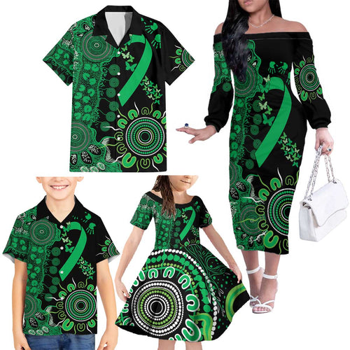 Minority Mental Health Awareness Personalised Family Matching Off The Shoulder Long Sleeve Dress and Hawaiian Shirt Aboriginal Ribbon Dot Painting