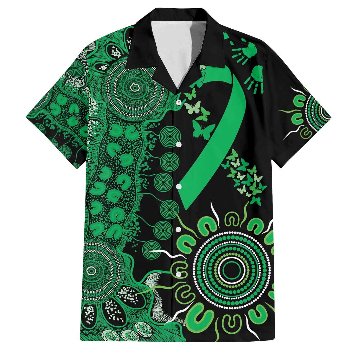 Minority Mental Health Awareness Personalised Family Matching Off The Shoulder Long Sleeve Dress and Hawaiian Shirt Aboriginal Ribbon Dot Painting