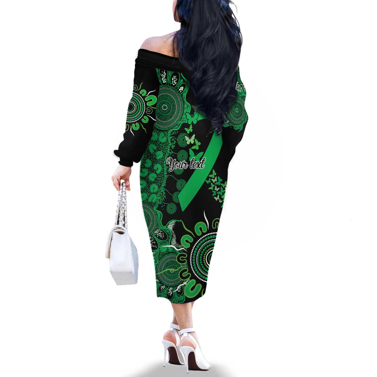 Minority Mental Health Awareness Personalised Family Matching Off The Shoulder Long Sleeve Dress and Hawaiian Shirt Aboriginal Ribbon Dot Painting