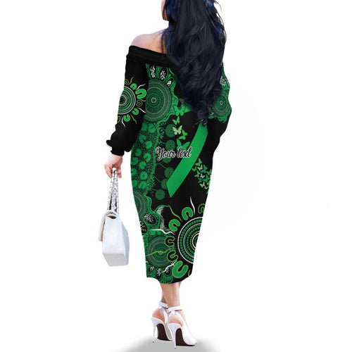 Minority Mental Health Awareness Personalised Family Matching Off The Shoulder Long Sleeve Dress and Hawaiian Shirt Aboriginal Ribbon Dot Painting