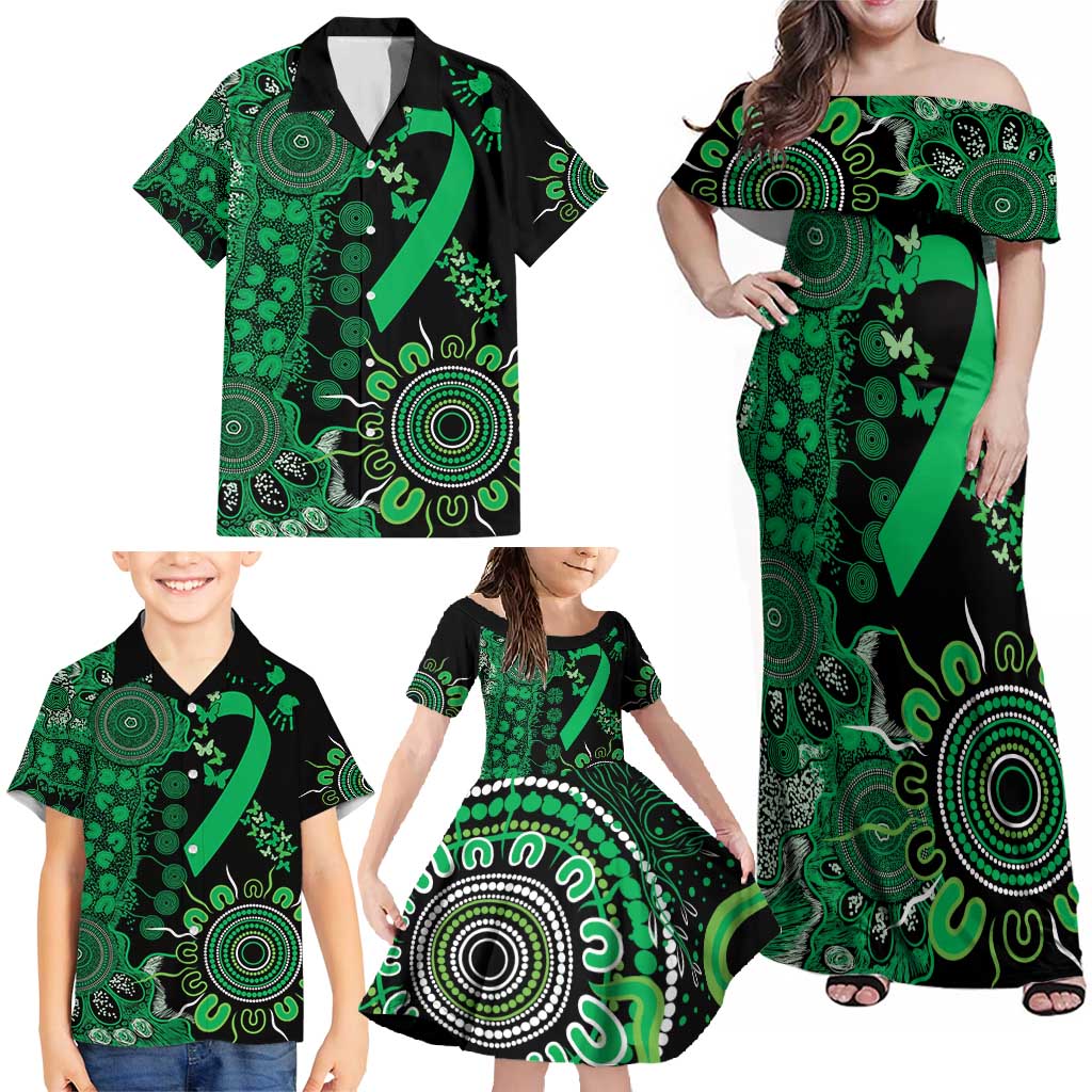 Minority Mental Health Awareness Personalised Family Matching Off Shoulder Maxi Dress and Hawaiian Shirt Aboriginal Ribbon Dot Painting
