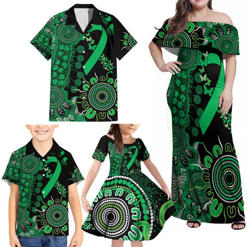 Minority Mental Health Awareness Personalised Family Matching Off Shoulder Maxi Dress and Hawaiian Shirt Aboriginal Ribbon Dot Painting
