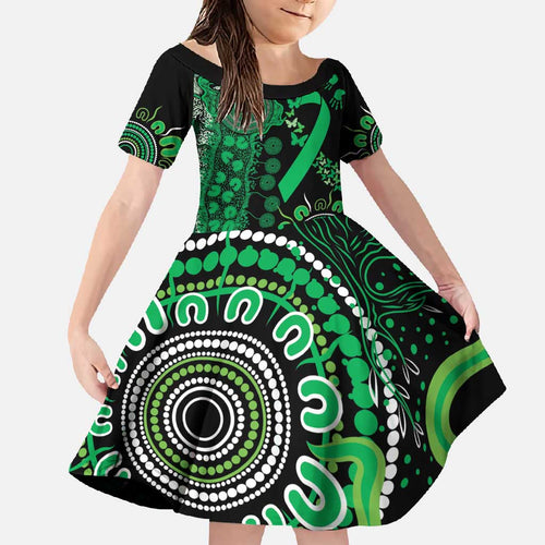 Minority Mental Health Awareness Personalised Family Matching Off Shoulder Maxi Dress and Hawaiian Shirt Aboriginal Ribbon Dot Painting