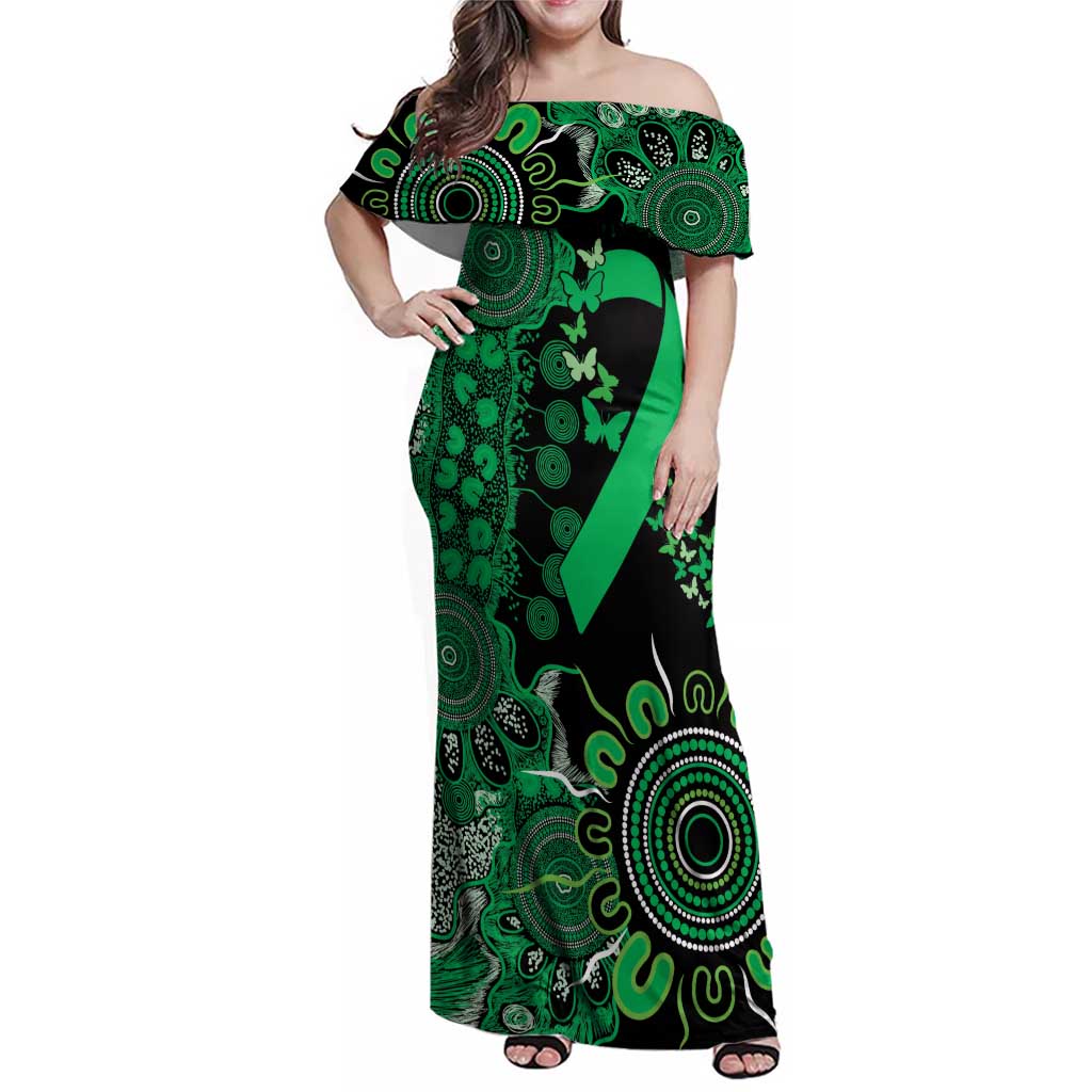 Minority Mental Health Awareness Personalised Family Matching Off Shoulder Maxi Dress and Hawaiian Shirt Aboriginal Ribbon Dot Painting