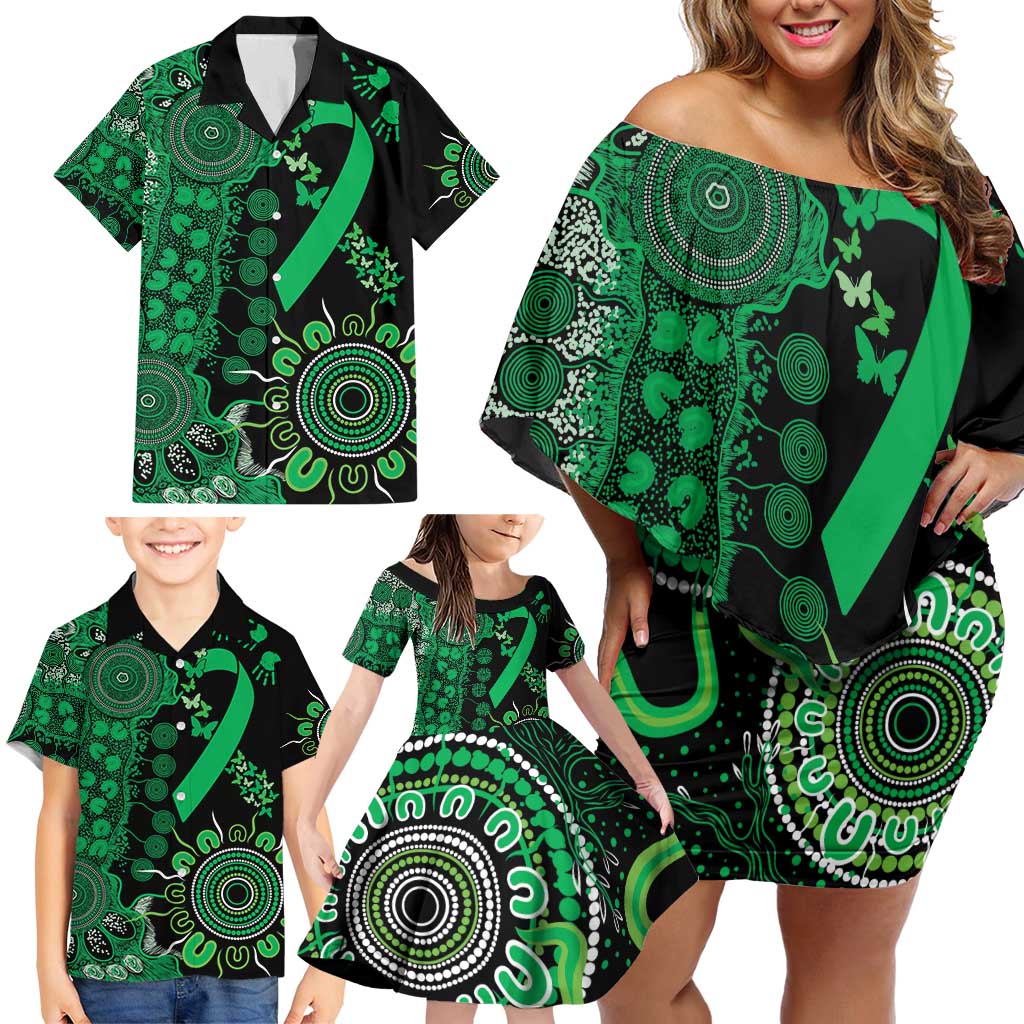 Minority Mental Health Awareness Personalised Family Matching Off Shoulder Short Dress and Hawaiian Shirt Aboriginal Ribbon Dot Painting