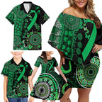 Minority Mental Health Awareness Personalised Family Matching Off Shoulder Short Dress and Hawaiian Shirt Aboriginal Ribbon Dot Painting