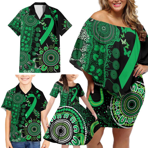Minority Mental Health Awareness Personalised Family Matching Off Shoulder Short Dress and Hawaiian Shirt Aboriginal Ribbon Dot Painting