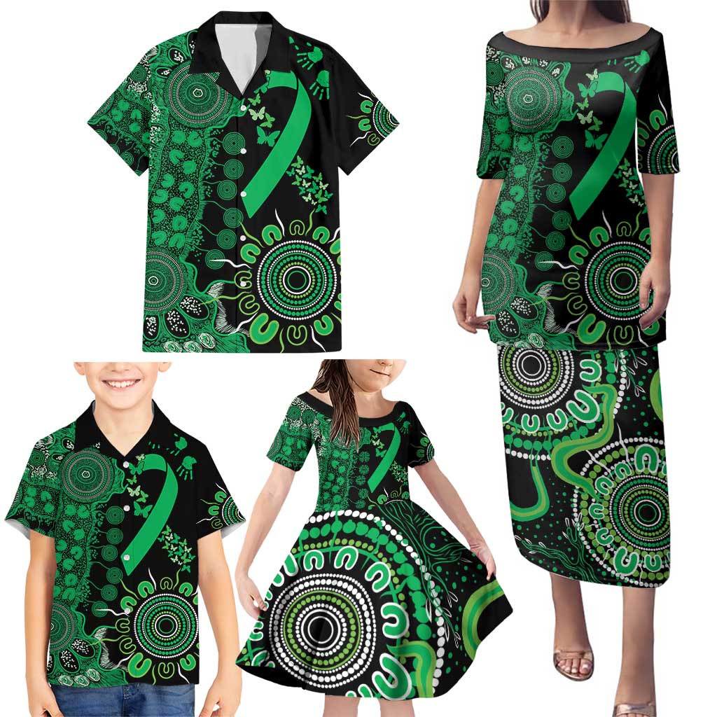 Minority Mental Health Awareness Personalised Family Matching Puletasi and Hawaiian Shirt Aboriginal Ribbon Dot Painting