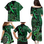 Minority Mental Health Awareness Personalised Family Matching Puletasi and Hawaiian Shirt Aboriginal Ribbon Dot Painting