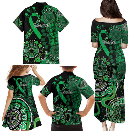 Minority Mental Health Awareness Personalised Family Matching Puletasi and Hawaiian Shirt Aboriginal Ribbon Dot Painting