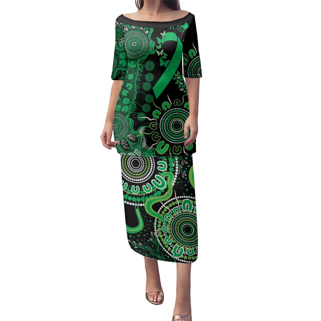 Minority Mental Health Awareness Personalised Family Matching Puletasi and Hawaiian Shirt Aboriginal Ribbon Dot Painting