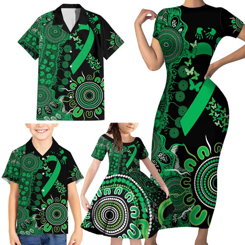 Minority Mental Health Awareness Personalised Family Matching Short Sleeve Bodycon Dress and Hawaiian Shirt Aboriginal Ribbon Dot Painting